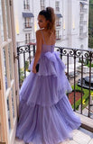 Tulle Layered Purple A-Line Evening Formal Dress Long Prom Dress