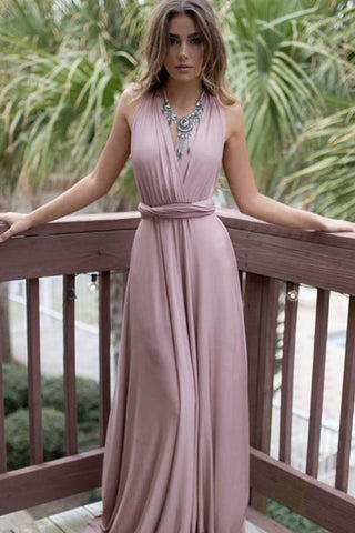 Pink V Neck Sweep Train A Line Backless Party Dress Bridesmaid Dress B463
