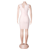 Pink Sleeveless V-Neck Lace Edge Sheath Mini Homecoming Dress