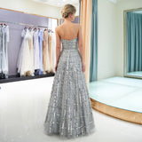 Sequins A-line Strapless Sleeveless Chiffon Long Prom Dresses