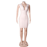Pink Sleeveless V-Neck Lace Edge Sheath Mini Homecoming Dress