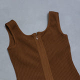Brown V-Neck Sleeveless Knit Short Homecoming Dress
