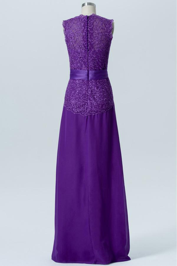 Royal Purple A Line Floor Length Jewel Neck Sleeveless Cheap Bridesmaid Dresses B157 - Ombreprom