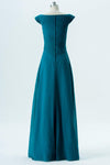 Winter Teal A Line Floor Length Capped Sleeve Chiffon Cheap Bridesmaid Dresses B145 - Ombreprom