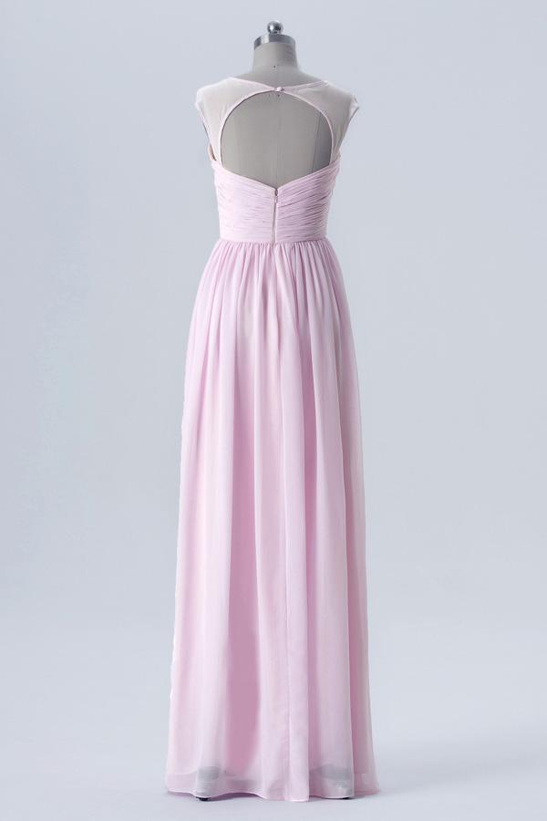 Barely Pink A Line Floor Length Sweetheart Capped Sleeve Keyhole Back Cheap Bridesmaid Dress B181 - Ombreprom