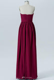 Deep Claret A Line Floor Length Sweetheart Strapless Open Back Cheap Bridesmaid Dresses B182 - Ombreprom