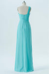 Turquoise A Line Floor Length One Shoulder Sleeveless Open Back Cheap Bridesmaid Dresses B154 - Ombreprom