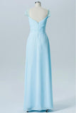 Pastel Blue A Line Floor Length Sweetheart Lace Capped Sleeve Open Back Cheap Bridesmaid Dress B180 - Ombreprom