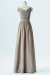 Sand A Line Floor Length Sweetheart Capped Sleeve V Back Cheap Bridesmaid Dresses B167 - Ombreprom