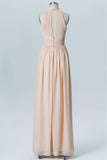 Blush A Line Floor Length Halter Sleeveless Chiffon Cheap Bridesmaid Dresses B163 - Ombreprom