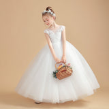 Tulle Cap Sleeves Ivory Flower Girl Dresses With Bow-Knot FL0002