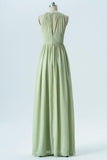 Seafoam Green A Line Floor Length Halter Sleeveless Chiffon Cheap Bridesmaid Dresses B146 - Ombreprom