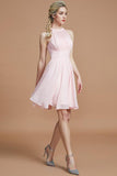 Pink A Line Knee Length Halter Sleeveless Chiffon Bridesmaid Dress, Wedding Party Dress B320 - Ombreprom