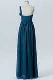 Winter Teal A Line Floor Length Sweetheart One Shoulder Mid Back Cheap Bridesmaid Dresses B186 - Ombreprom