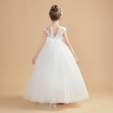Tulle Cap Sleeves Ivory Flower Girl Dresses With Bow-Knot FL0002