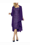 Purple Sheath Knee Length Cap Sleeves Lace Up Mother of the Bride Dresses