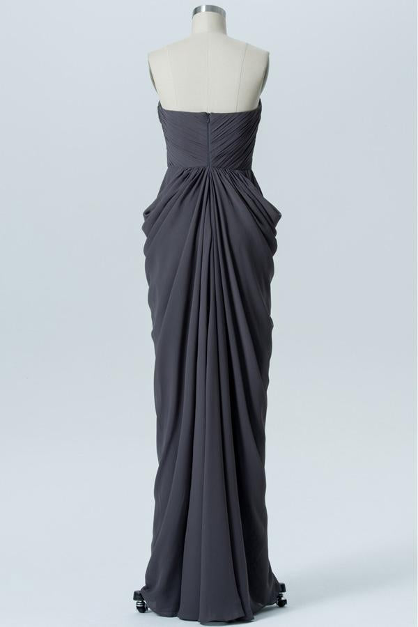 Charcoal Grey Sheath Floor Length Sweetheart Strapless Mid Back Cheap Bridesmaid Dresses B162 - Ombreprom