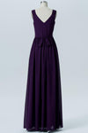 Plum Purple A Line Floor Length V Neck Sleeveless V Back Cheap Bridesmaid Dresses B197 - Ombreprom
