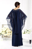 Dark Navy A Line Floor Length Chiffon Half Sleeve Mother of the Bride Dresses M37 - Ombreprom