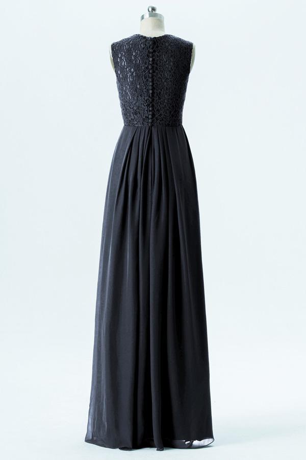 Black A Line Floor Length Curve Neck Lace Appliques Cheap Bridesmaid Dresses B195 - Ombreprom