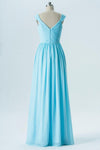 Pastel Blue A Line Floor Length Sweetheart Sleeveless Open Back Cheap Bridesmaid Dresses B139 - Ombreprom