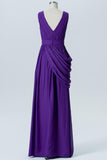 Royal Purple A Line Floor Length V Neck Sleeveless Deep V Back Cheap Bridesmaid Dresses B179 - Ombreprom