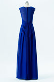 Classic Blue A Line Floor Length Sweetheart Capped Sleeve Cheap Bridesmaid Dresses B193 - Ombreprom