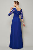 Blue A Line Floor Length Half Sleeve Bading Pleats Chiffon Mother of the Bride Dresses M15 - Ombreprom