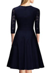 Dark Navy A Line Knee Length Half Sleeve Zipper Back Lace Mother of the Bride Dresses M19 - Ombreprom
