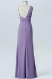 A Line Floor Length One Shoulder Sleeveless Open Back Cheap Bridesmaid Dress B153