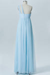 Pastel Blue A Line Floor Length Straight Neck Sleeveless Open Back Cheap Bridesmaid Dresses B184 - Ombreprom