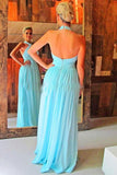 Blue A Line Floor Length Halter Backless Chiffon Cheap Bridesmaid Dress B248 - Ombreprom