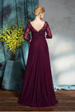Burgundy A Line Brush Train V Neck 3/4 Sleeves Sequins Mother of the Bride Dresses M29 - Ombreprom