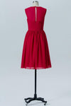 Red A Line Knee Length Jewel Neck Sleeveless Chiffon Cheap Bridesmaid Dresses B174 - Ombreprom