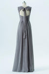 Storm Grey A Line Floor Length Sweetheart Sleeveless Keyhole Back Cheap Bridesmaid Dress B166