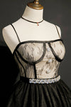 Black Beading Belt Spaghetti Straps Lace Short Prom Dress Homecoming Dress