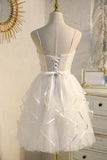 A-Line Spaghetti Straps Birthday Party Dress Homecoming Dress With Tulle Pearls