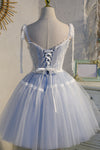 Sky Blue Spaghetti Straps Tulle Short Prom Dress Short Homecoming Dress