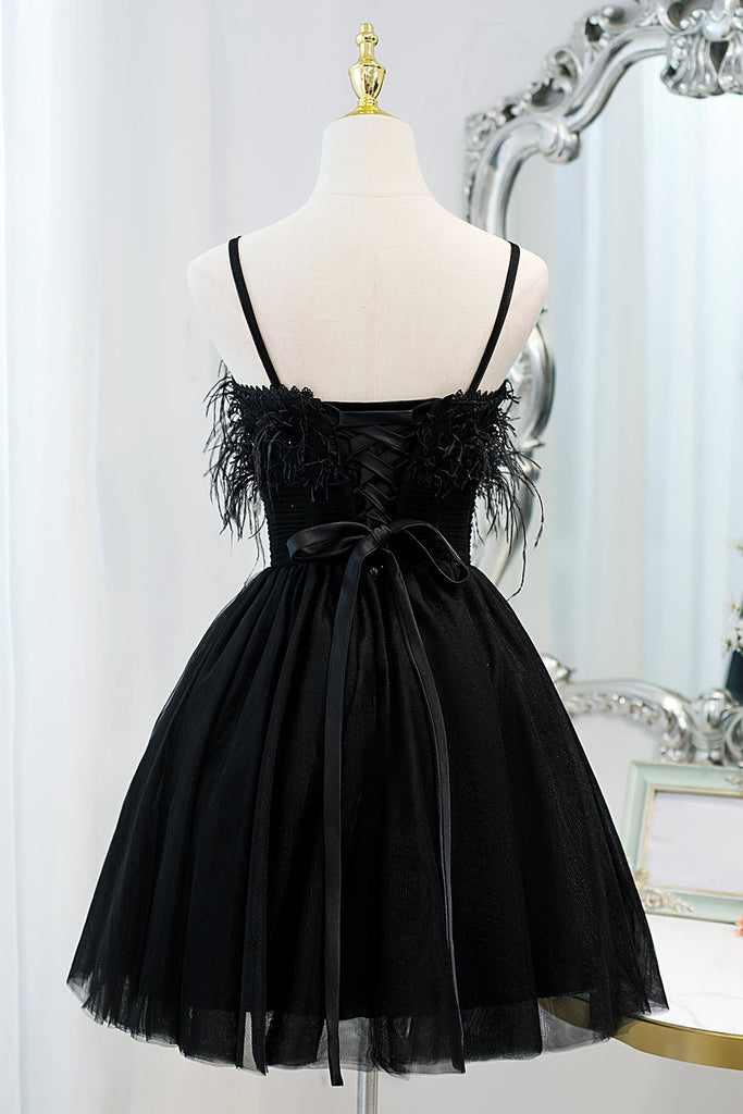 Sweet Black Tulle Fairy Dress Homecoming Dress With Spaghetti Straps