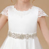 Ivory A-line Floor Length Bowknot Satin Flower Girl Dress With Rhinestones FL0036