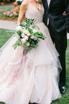 Puffy Spaghetti Straps V Neck Backless Asymmetrical Light Pink Long Wedding Dress N1230