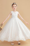Ivory Cute Cap Sleeves Tulle Flower Girl Dress With Beading FL0003