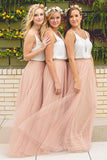 A Line Sweep Train Square Sleeveless Layers Tulle Cheap Bridesmaid Dress B211 - Ombreprom