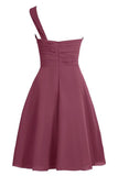 Burgundy A Line Knee Length One Shoulder Sleeveless Cheap Bridesmaid Dress,Homecoming Dress B279 - Ombreprom