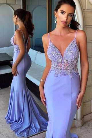 Lavender Spaghetti Straps Mermaid Long Formal Evening Dress Prom Dress