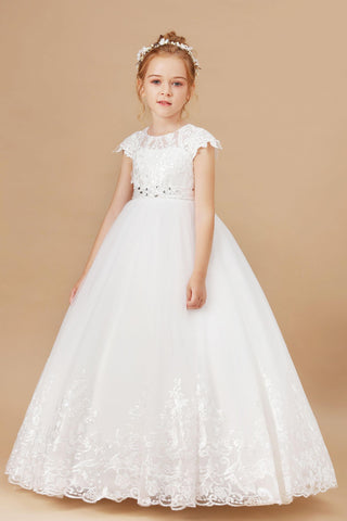 Princess Lace Satin Flower Girl Dress With Bowknot FL0044