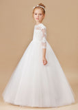 Lace Tulle Satin Princess Flower Girl Dress FL0045