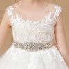 Tulle Satin Ivory Sleeveless Flower Girl Dress With Champagne Bowknot FL0047