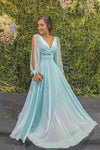 Unique A-Line Mint Green Simple Evening Dress Long Sleeves Prom Dress