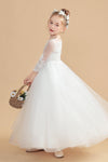 Elegant Ivory Long Sleeves Tulle Flower Girl Dress With Lace FL0004
